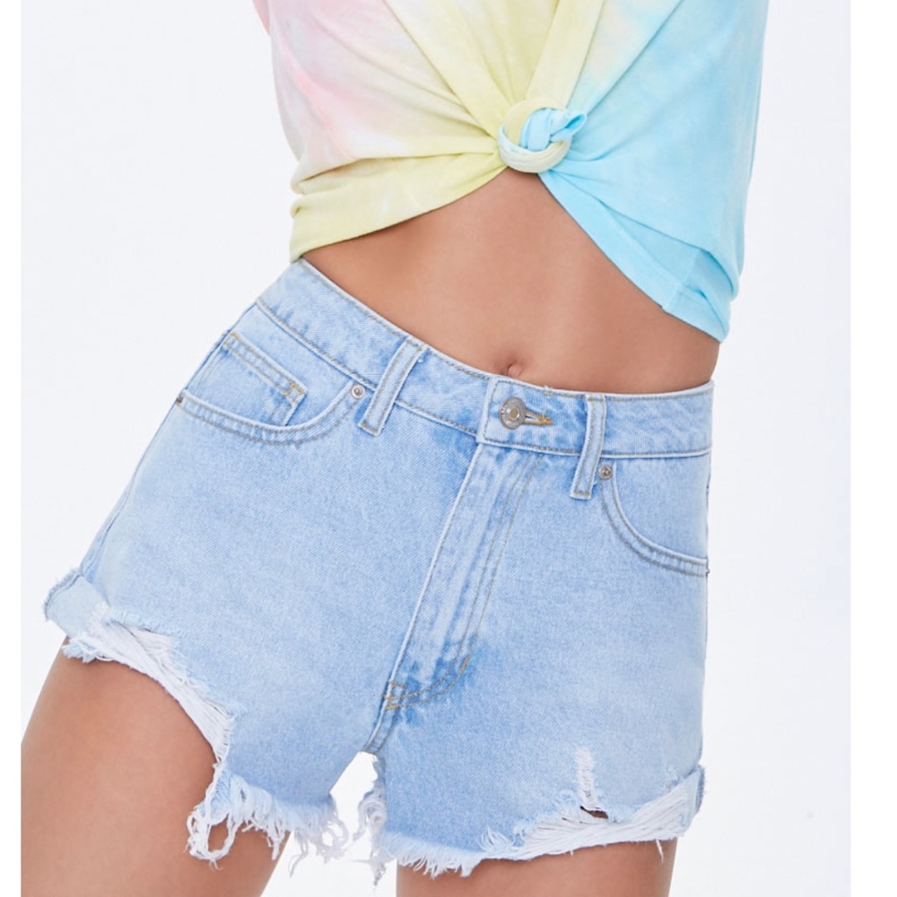 Distressed Cuffed Denim Shorts